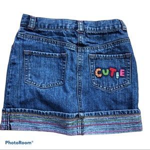 Jean skort size 4 Gymboree “cutie” rainbow stitching